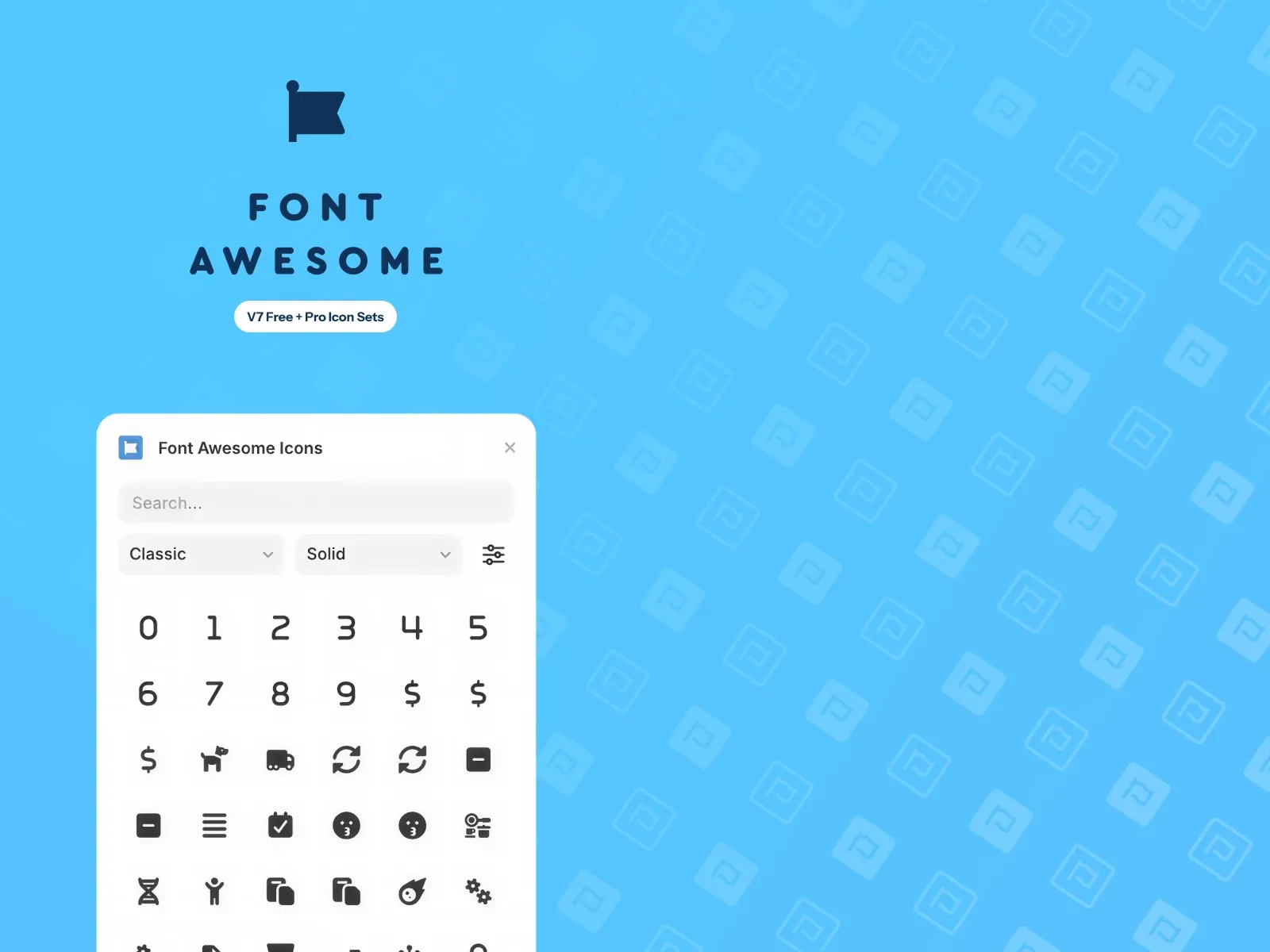 Font Awesome 7 Framer plugin with a searchable icon grid